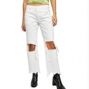 Free People Maggie Mid Rise Straight Leg Jeans Optic White